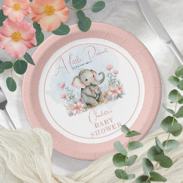 Plato De Papel Elefante Bebé Una Pequeña Ducha Floral Chica De Ma