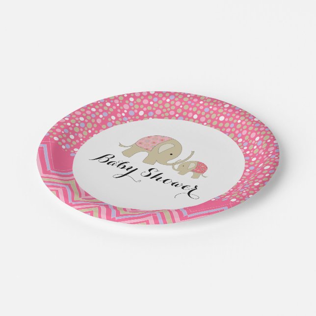 Plato De Papel Elefante bohemio rosa y Baby Shower Chevron (Angular)