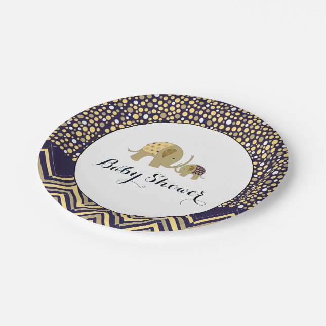 Plato De Papel Elefante bohemio y Baby Shower Chevron (Angular)