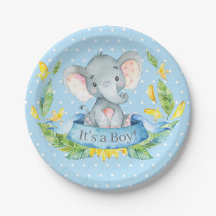 Plato De Papel Elefante chico Baby Shower Blue