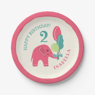 Plato De Papel Elefante con cumpleaños de los chicas de los