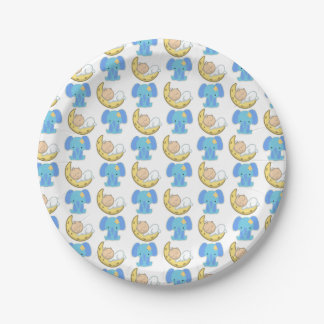 Plato De Papel Elefante con diseño de bebé lunar