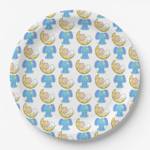 Plato De Papel Elefante con diseño de bebé lunar