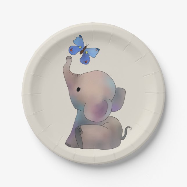 Plato De Papel Elefante con mariposa (Anverso)