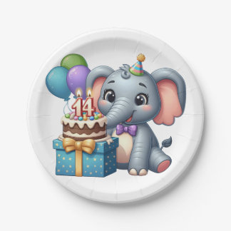 Plato De Papel Elefante cumpleaños 14
