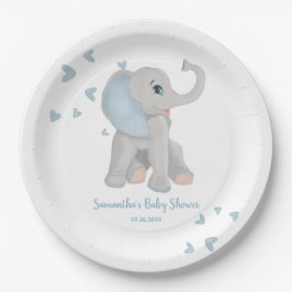 Plato De Papel Elefante de color azul Baby Shower