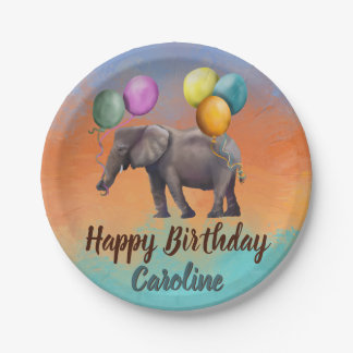 Plato De Papel elefante de cumpleaños