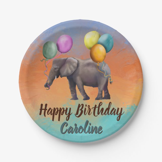Plato De Papel elefante de cumpleaños  (Anverso)