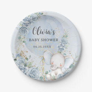 Plato De Papel Elefante de elefante azul azul suave Baby Shower