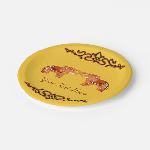 Plato De Papel Elefante de la alheña (naranja/rojo)