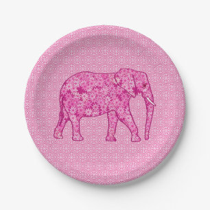 Plato De Papel Elefante de la flor - rosa del fucsia