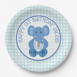Plato De Papel Elefante de la Placa de primer cumpleaños feliz de
