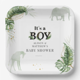 Plato De Papel Elefante de la selva Safari Giraffe Boy Baby Showe
