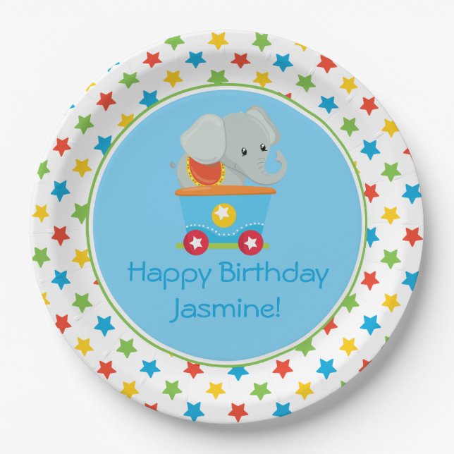 Plato De Papel Elefante del tren el | del circo el | (Anverso)