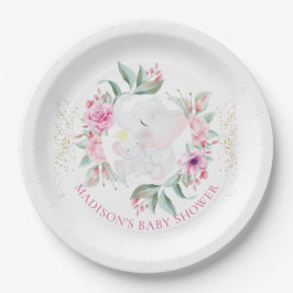 Plato De Papel Elefante Ducha de bebé chica personalizada