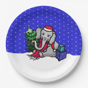 Plato De Papel Elefante dulce de Navidad del dibujo animado en la