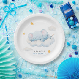 Plato De Papel Elefante durmiente Baby Shower, Boy Baby Shower