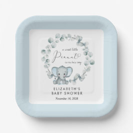 Plato De Papel Elefante Eucalyptus Baby Boy Shower