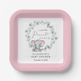 Plato De Papel Elefante Eucalyptus Baby Girl Shower