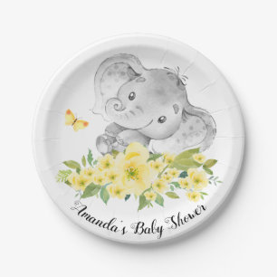 Plato De Papel Elefante feliz Baby Shower neutral 7" placa
