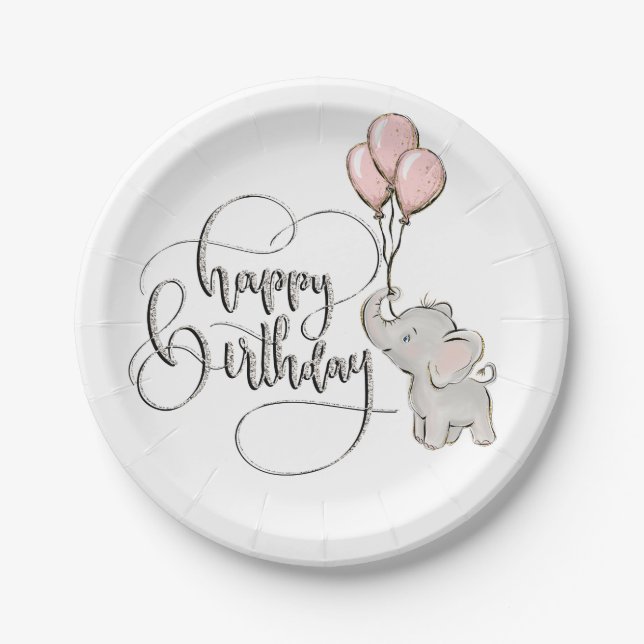 Plato De Papel Elefante Feliz Cumpleaños (Anverso)