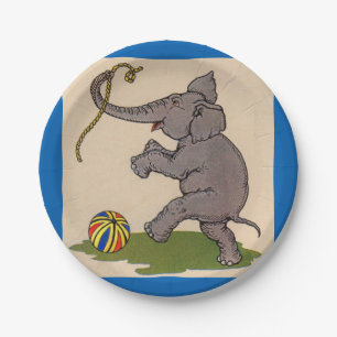 Plato De Papel elefante feliz jugando con cuerda y bola
