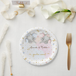 Plato De Papel Elefante floral azul rosado revelado por género