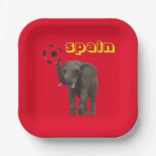 Plato De Papel Elefante Fútbol España Rojo Amarillo Moderno