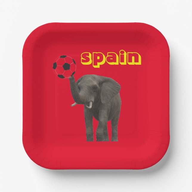 Plato De Papel Elefante Fútbol España Rojo Amarillo Moderno (Anverso)
