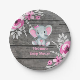 Plato De Papel Elefante gris rosado 4 Baby Shower, cumpleaños