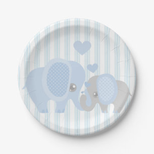 Plato De Papel Elefante hermoso del azul del bebé