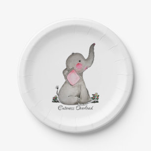 Plato De Papel Elefante lindo del bebé de la acuarela con Rubor