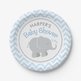 Plato De Papel Elefante moderno azul y gris Baby Shower