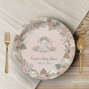 Plato De Papel Elefante moderno de Boho Género Baby Shower neutra