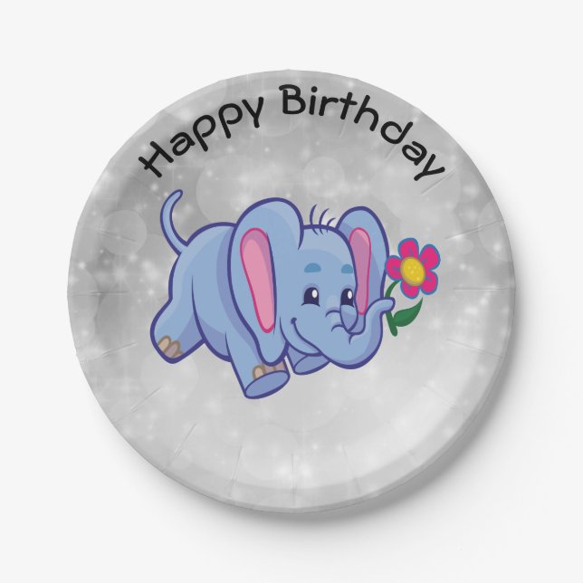 Plato De Papel elefante personalizado lindo (Anverso)