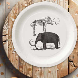 Plato De Papel Elefante prehistórico y esqueleto de mamut lúgubre
