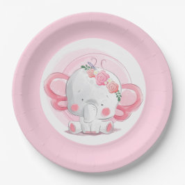 Plato De Papel Elefante rosa