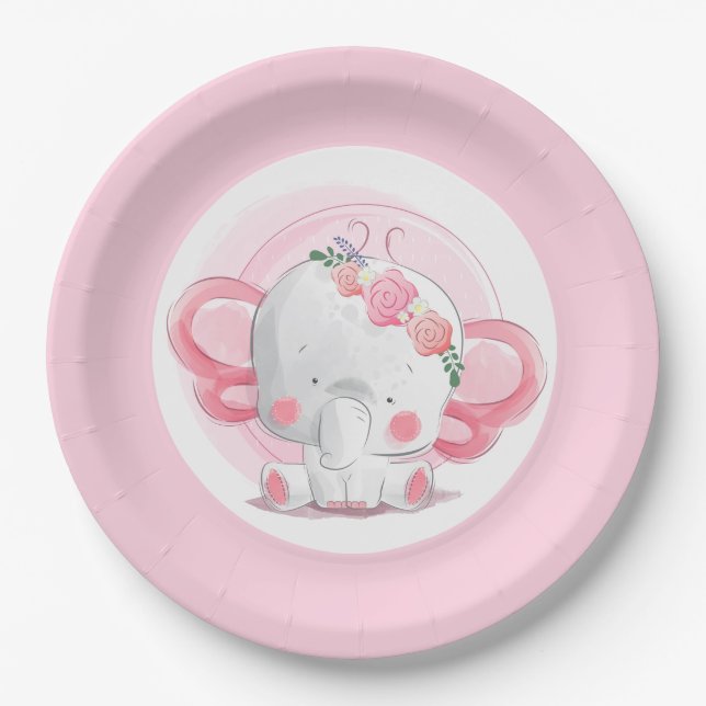 Plato De Papel Elefante rosa (Anverso)