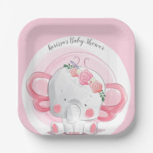 Plato De Papel Elefante rosa