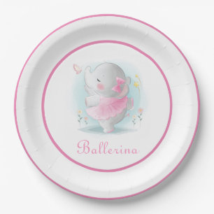 Plato De Papel Elefante rosa Ballerina en Tutu bailando adorable