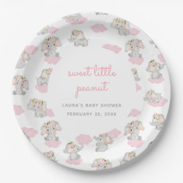 Plato De Papel Elefante rosa dulce Baby Shower de cacahuete