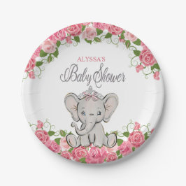 Plato De Papel Elefante rosa Tiara Chica Baby Shower