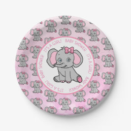 Plato De Papel Elefante rosa y gris Baby Shower temática