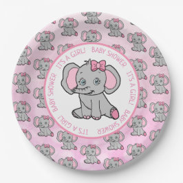 Plato De Papel Elefante rosa y gris Baby Shower temática