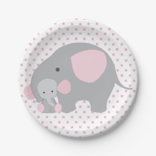 Plato De Papel Elefante rosado de la niña hermosa