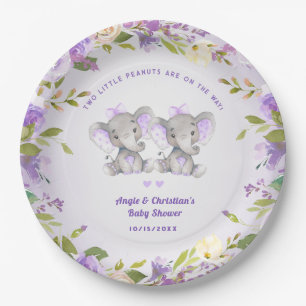 Plato De Papel Elefante son dos Chicas gemelos Baby Shower