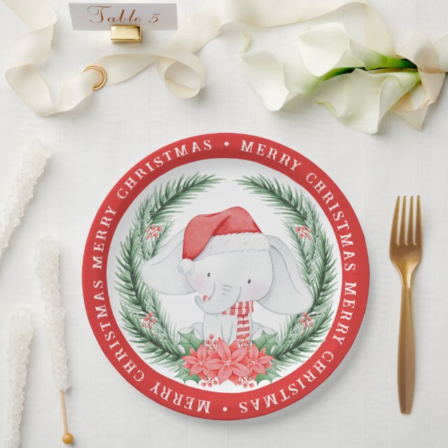 Plato De Papel Elefantes Blancos Navidades (Boda)