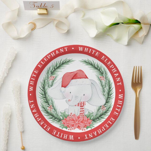 Plato De Papel Elefantes Blancos Navidades (Boda)