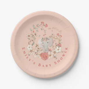Plato De Papel Elefantes de época Florals Chica Baby Shower