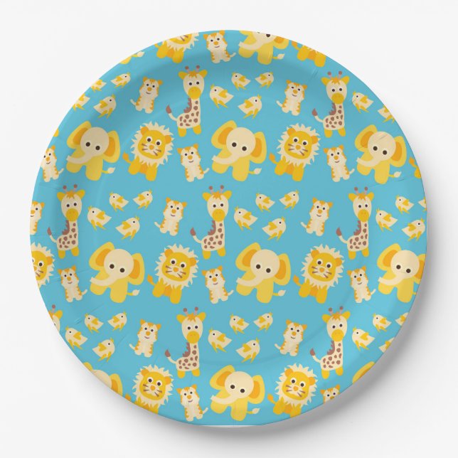 Plato De Papel Elefantes de los Leones Amarillos Azules Animación (Anverso)